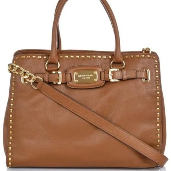 Michael Kors Hamilton Whipped Stitch Brown Leather Handbag - Picture 1 of 9